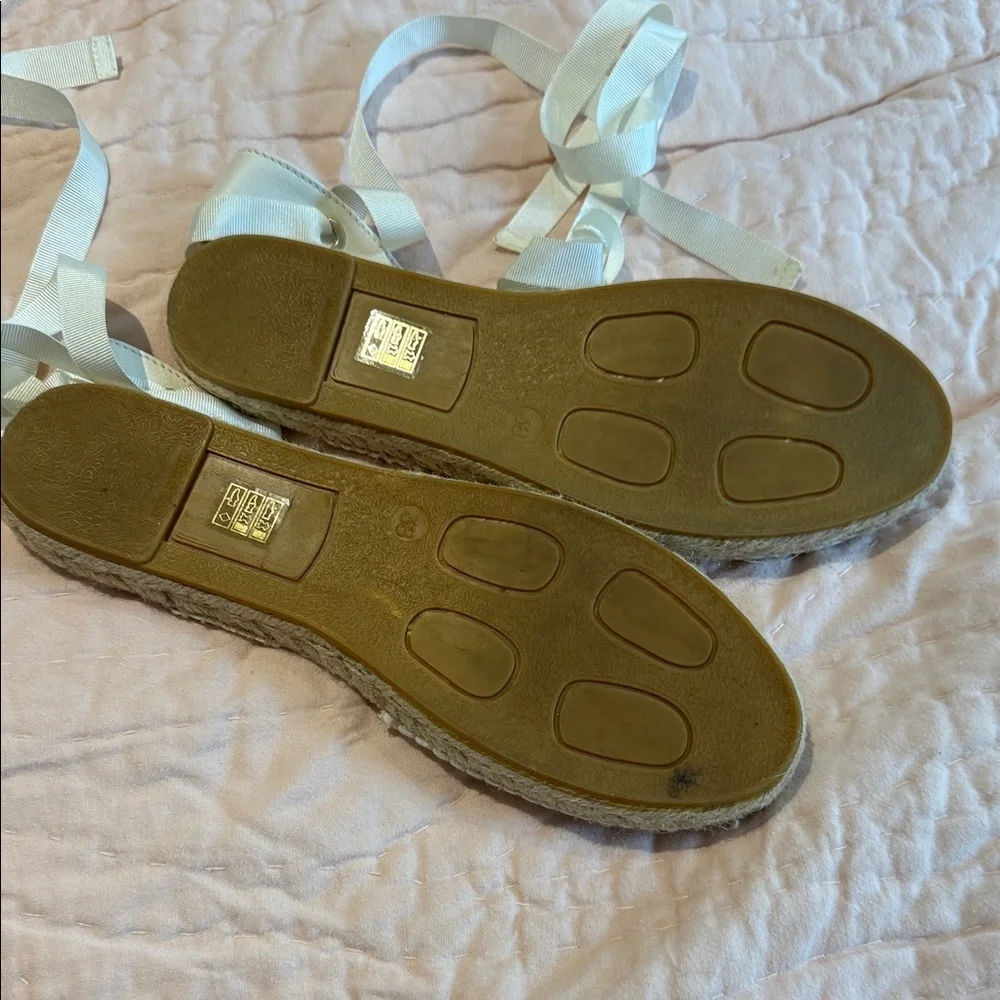 LK Bennett Multicolor Gold Sparkle Woven Espadrille Flats Ribbon Tie 38 8